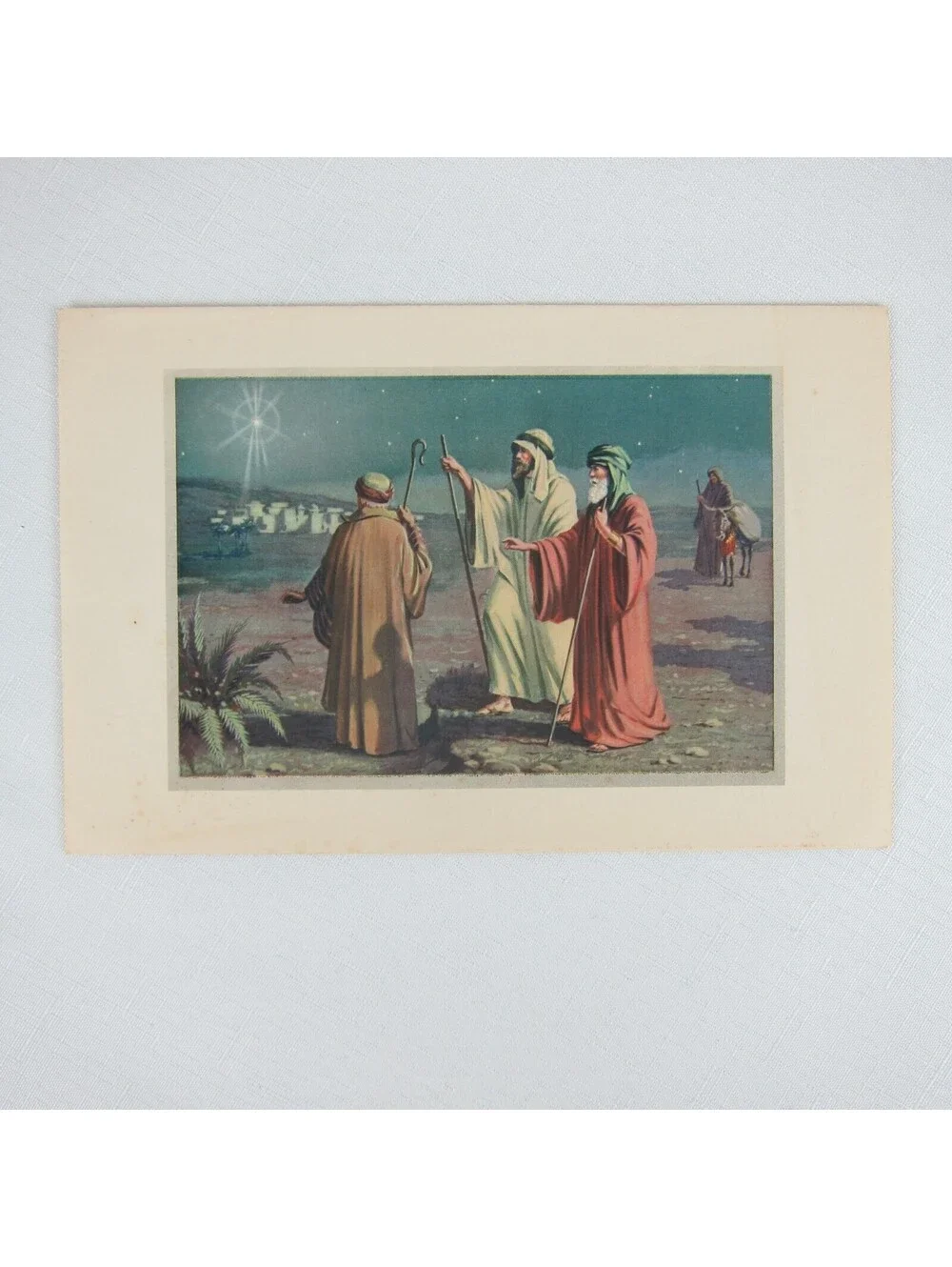 Vintage Christmas Cards Lot 3 Religious Bethlehem Star Wise Men Church USA Litho